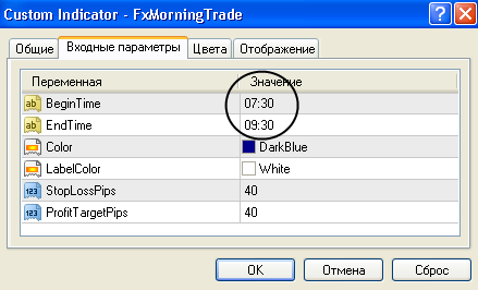 Торговый советник Forex Morning Trade - настройки